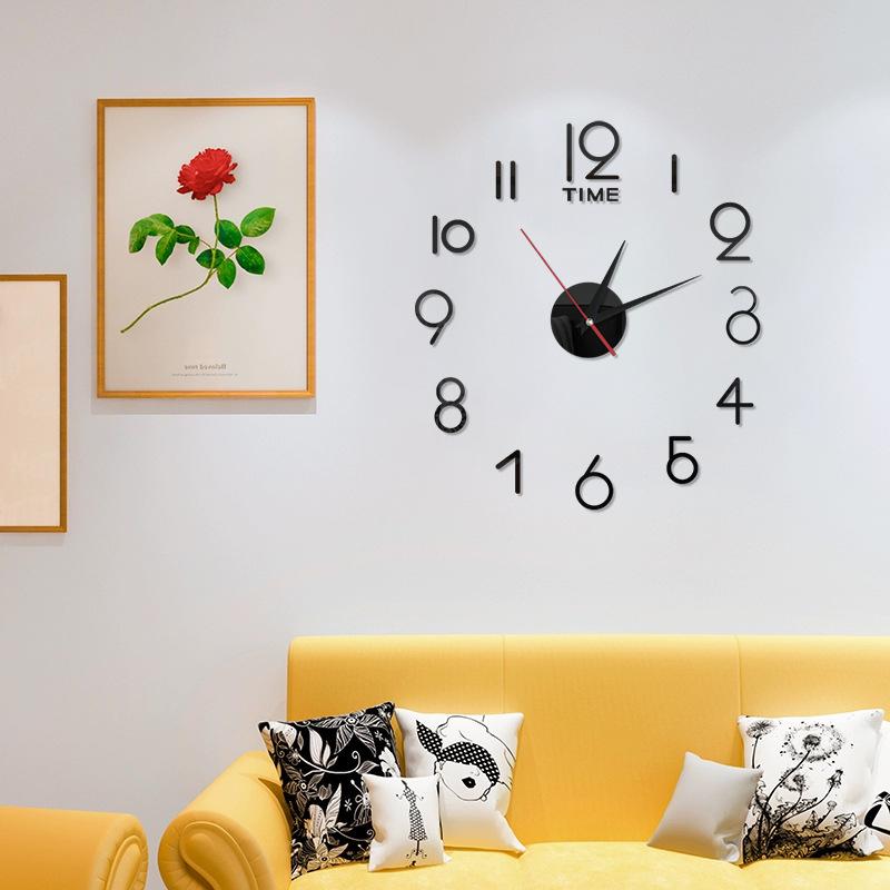 3D Frameless Wall Clock with Silent Movement and DIY Number Stickers for Home Decor, Living Room, Bedroom