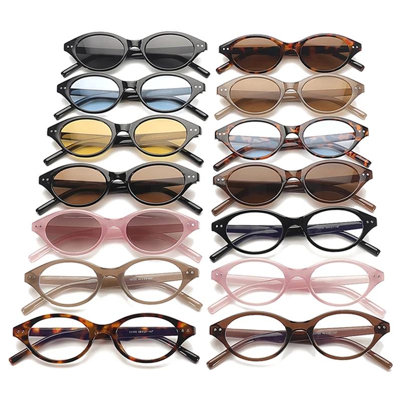 Nowe Małe Owalne Okulary Przeciwsłoneczne Damskie Retro Kolory Cukierkowe UV400 Męskie Modne Nity Okulary Przeciwsłoneczne