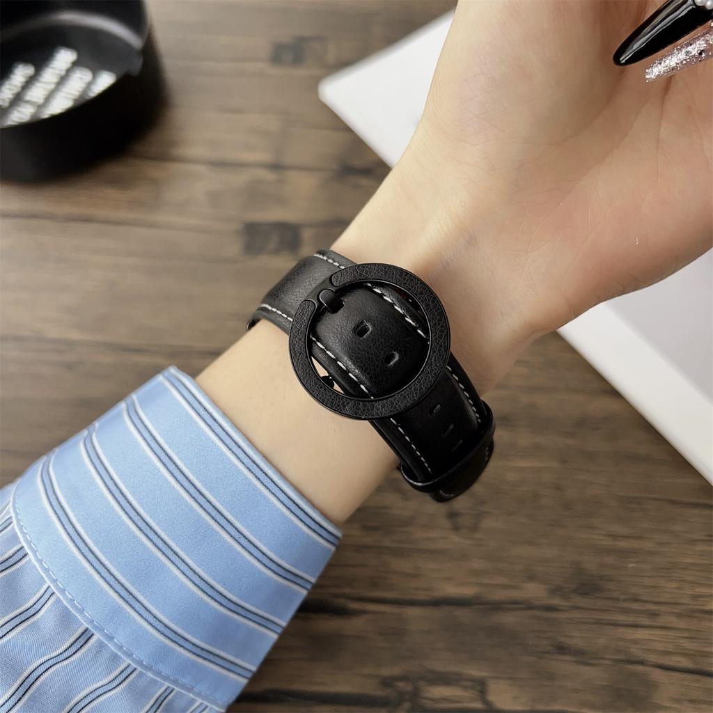 For Huawei Watch GT 5 46mm Watch Band 22mm Crazy Horse Texture Round Buckle Leather Wrist Strap