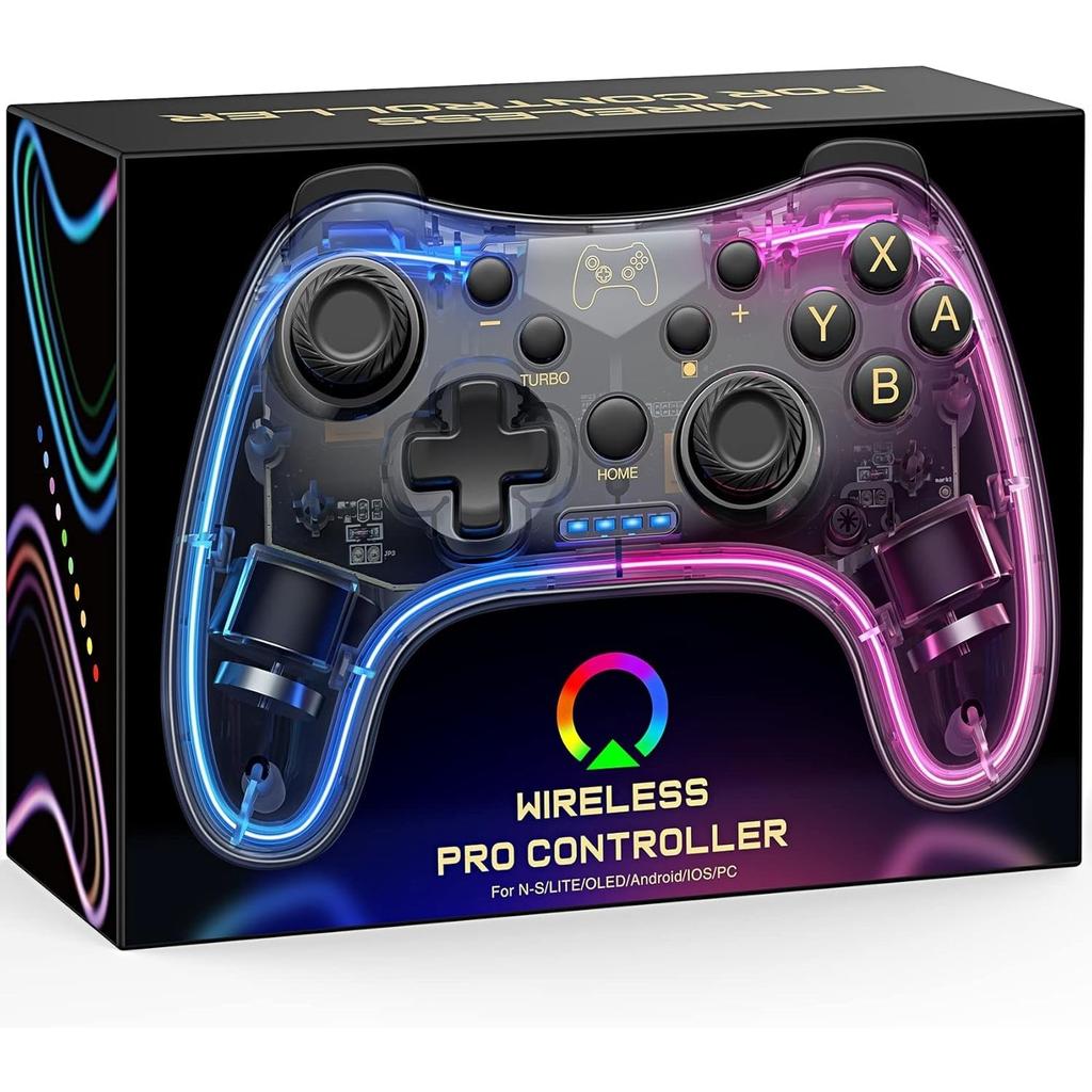 Switch / Switch Pro Controller Compatible with Switch / OLED / Lite, Pro Controller Switch with LED Lights, 6 Gyro Axis, Turbo and Dual Vibration