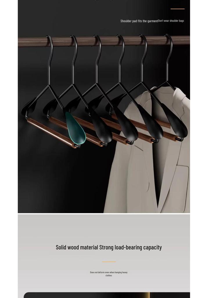 Beech Wood Non-Slip Clothes Hanger - Solid Wood, No-Trace Design for Household and Adult Clothing Stores