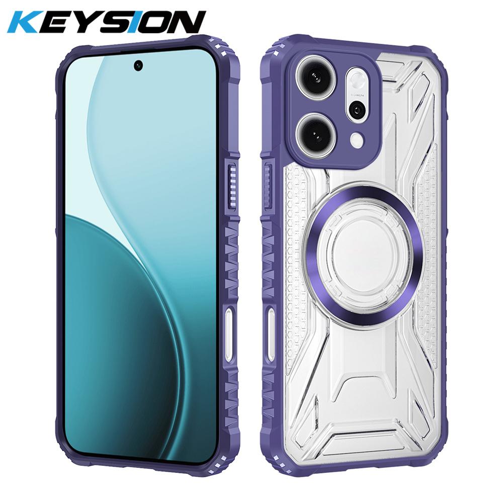 

KEYSION Transparent Magnetic Case for OPPO Reno14 Pro 5G Soft Silicone+PC Heavy Duty Shockproof Phone Cover for OPPO Reno 14 Pro for Reno14 Pro 5G фиолетовый