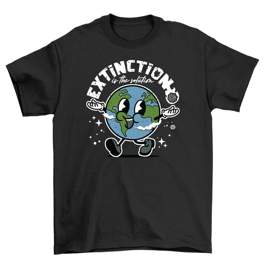 Extinction is Solution, Funny Earth Cartoon T-Shirt Mens Womens Tees Top - Save the Planet in Style!