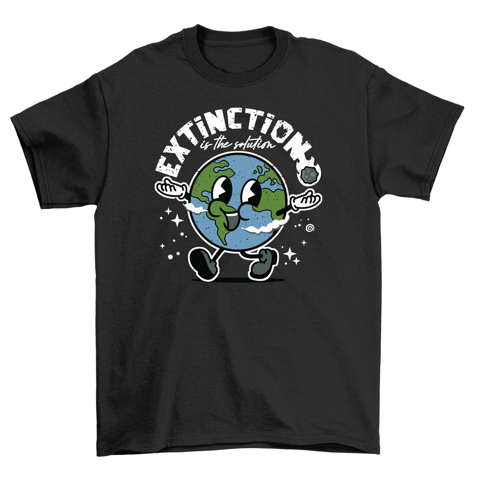

Extinction is Solution, Funny Earth Cartoon T-Shirt Mens Womens Tees Top - Save the Planet in Style! 3XL