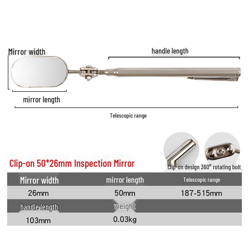 Junlun Telescopic Universal Inspection Mirror with Clip