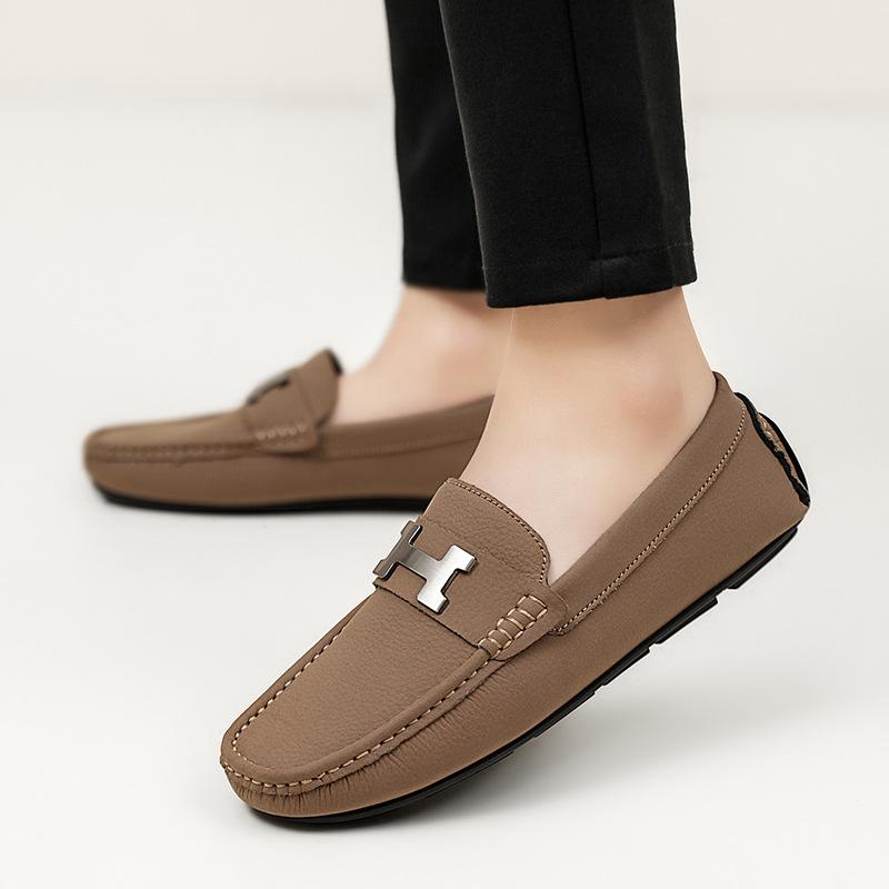 Four Seasons Men's Pig Bar Leather Hand-sewn Doudou Shoes Soft-soled Soft Casual Shoes Driving Driving Shoes One Pedal Men's Shoes