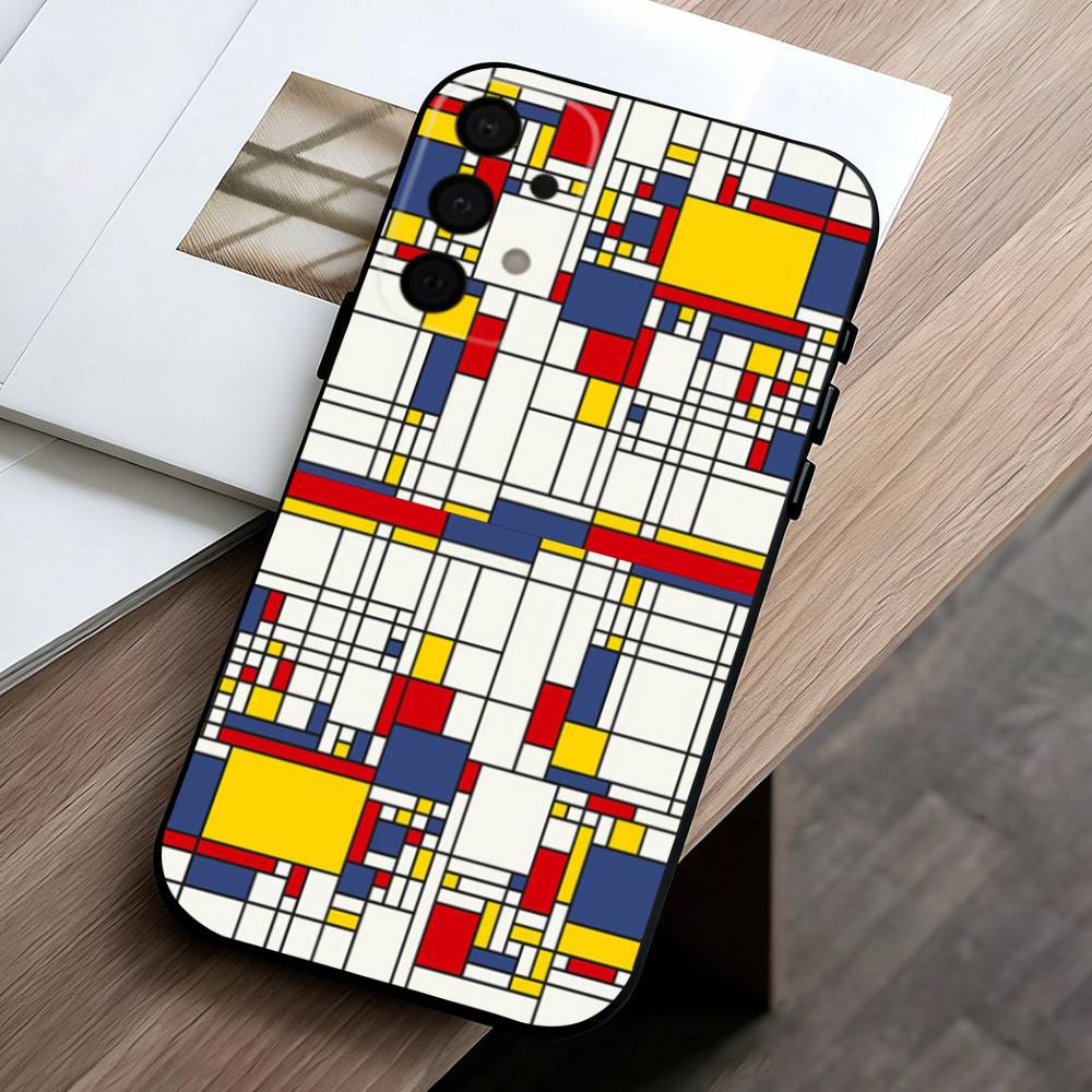 Grid T-TOPLBPCS M-Mondrian Phone Case For Samsung Galaxy A73,A72,A71,A70,A53,A52,A51,Soft Silicone Black Cover