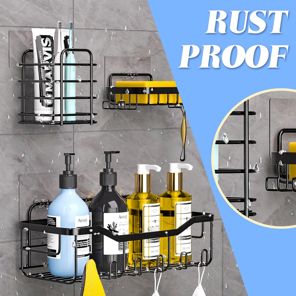5ks Sprchový organizér, Samolepicí sprchový organizér pro koupelnové úložné prostory&Domácí dekorace&Kuchyň, Bez vrtání, Velká kapacita