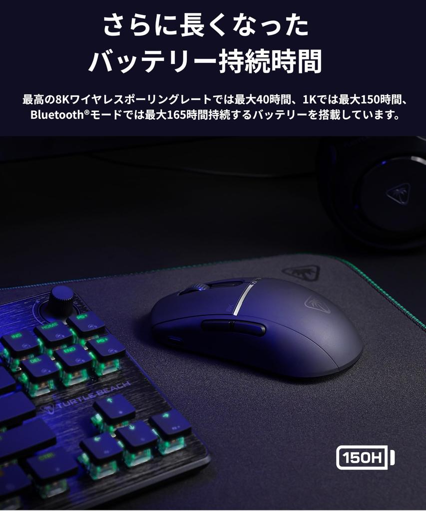 TURTLE BEACH 8K Wireless Gaming Mouse Burst II Pro Black 8000Hz Polling Rate 30K DPI Sensor 57g Design Titan Optical Switches Up to 150 Hours of
