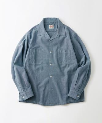 OUTSTANDING Vintage Linen Cotton Open Collar Shirt_L.Blue