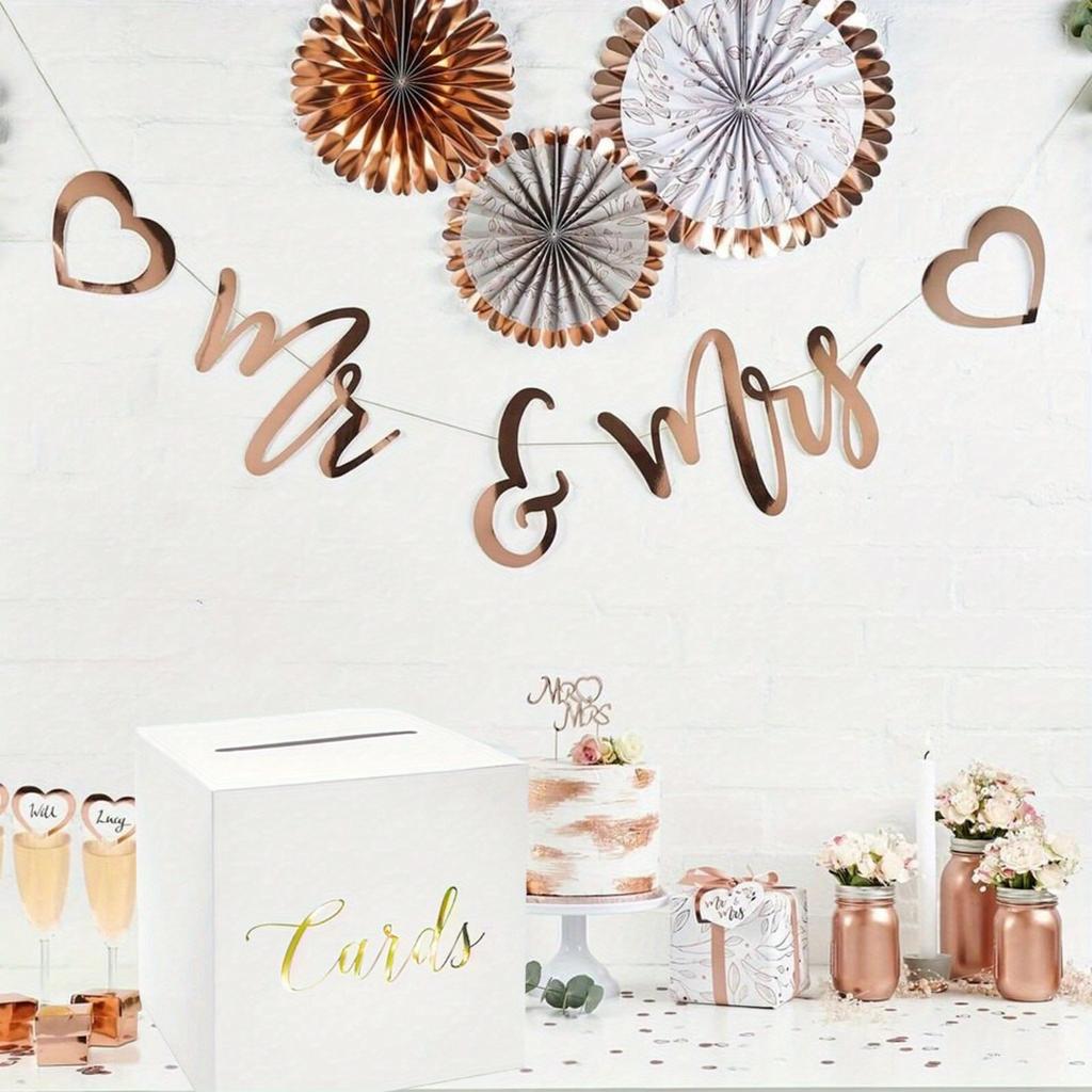 1PC White Card Box With Gold Foil Design, Wedding Favors Money Box Holder For Wedding Reception, Wedding Decor, Home Decor, Room Decor Birthday