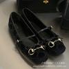 Schuhe quadratische Spitze Strass Pferde-Schnalle Schleife vielseitig flache Sohle Schuhe Buchstabendruck Freizeitschuhe