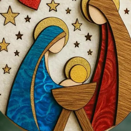 Nativity Scene Wooden Ornament Handcrafted Jesus Birth Scene for Christmas Tree Decor 3.25 Inch