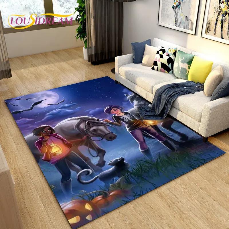 Cartoon Spirit Riding Free Horses Area Rug,Carpet Rug for Living Room Bedroom Sofa Doormat Decoration, Kids Non-slip Floor Mat