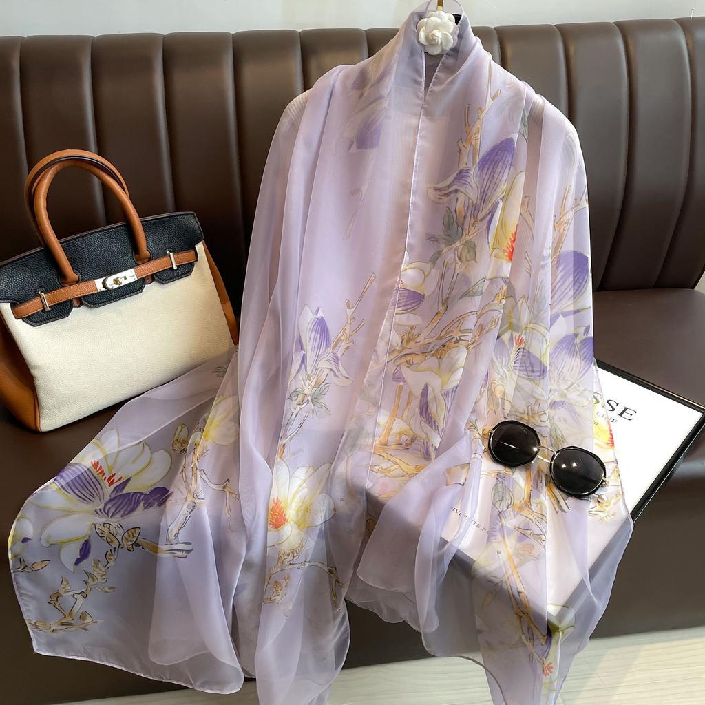 Spring and Summer Delicate Yarn Printed Scarf Travel Sunscreen Thin Shawl Western-style Fashion Scarf