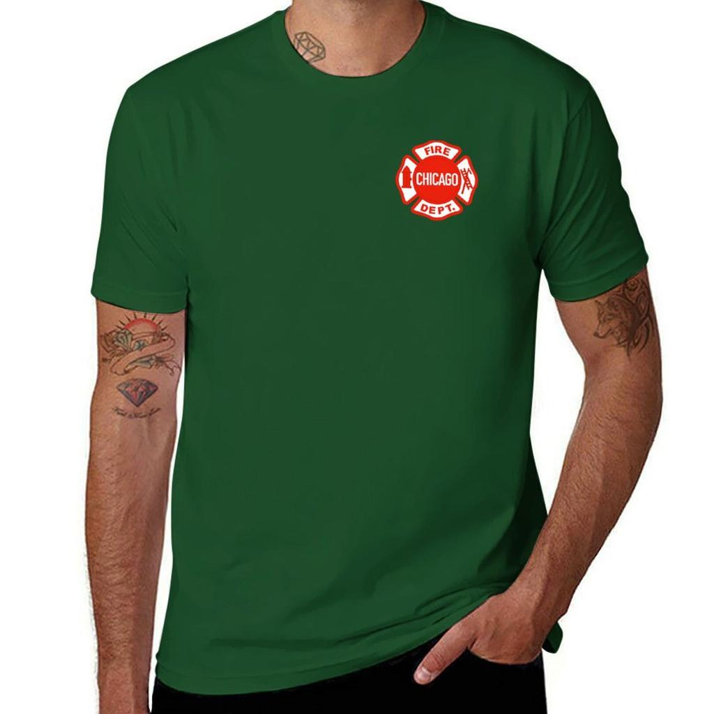 CHICAGO FIRE LOGO T-Shirt Korean Fashion Blacks Funnys T-shirts for Men Cotton