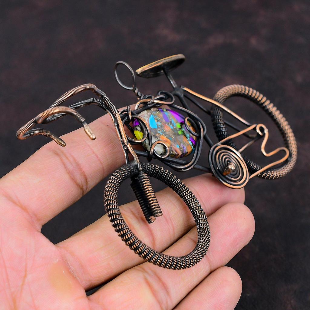 Fiesta Kingman Turquoise Pendant Multi Copper Turquoise Pendant Copper Wire Wrapped Gemstone Pendant Handmade Jewelry Cycle Pendant For Gift