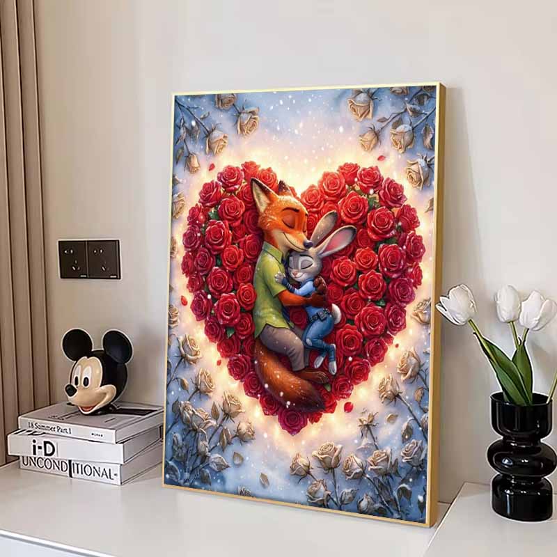 Disney Diamond Painting 5D Judy  Nick Embracing Rose Heart  Cartoon Movie Cross Stitch Embroidery Handmade Gift Home Decor