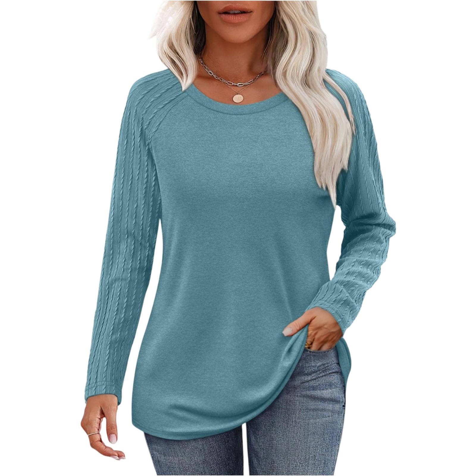 

Women s Solid-color Fashionable Long-sleeved Top S циан