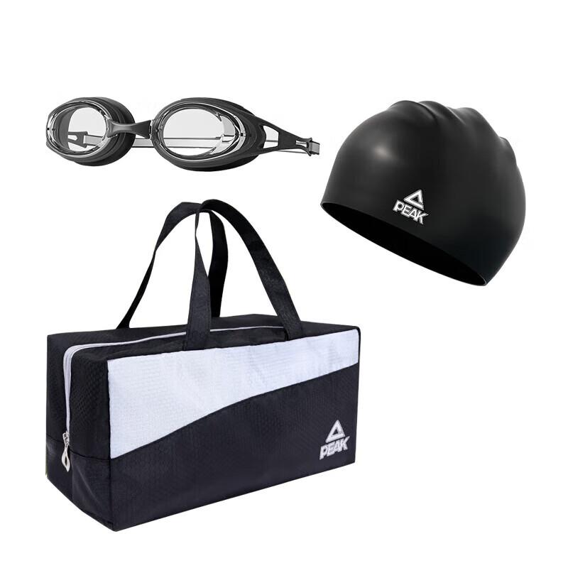 Peak Black Swimming Goggles, Cap & Bag Set