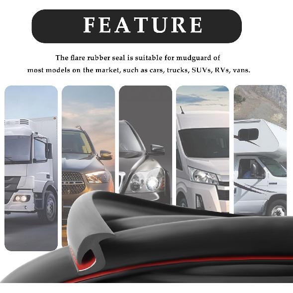 33FT Mudguard Flares Rubber Edge Trim,EPDM Rubber Seal Strip With Self Adhesive For Car Wheel Wells,Universal Rubber Gasket Strip Automotive Weather