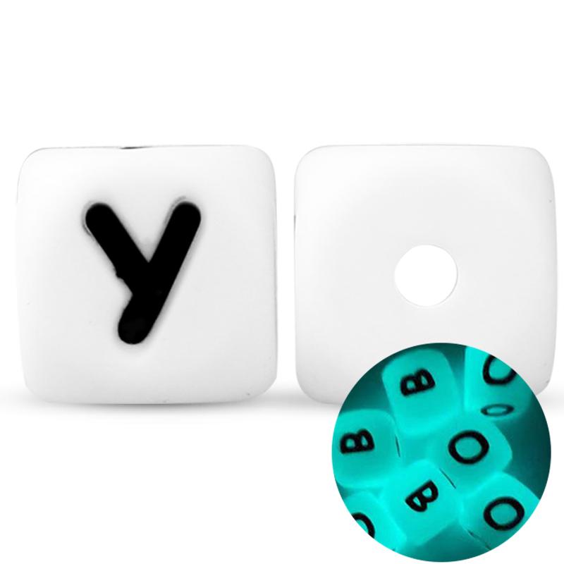 50Pcs 12mm Glow In the Dark English Alphabet Letter Beads Luminous Silicone Letters Beads for Baby Teething Chew Toy Shower Gift