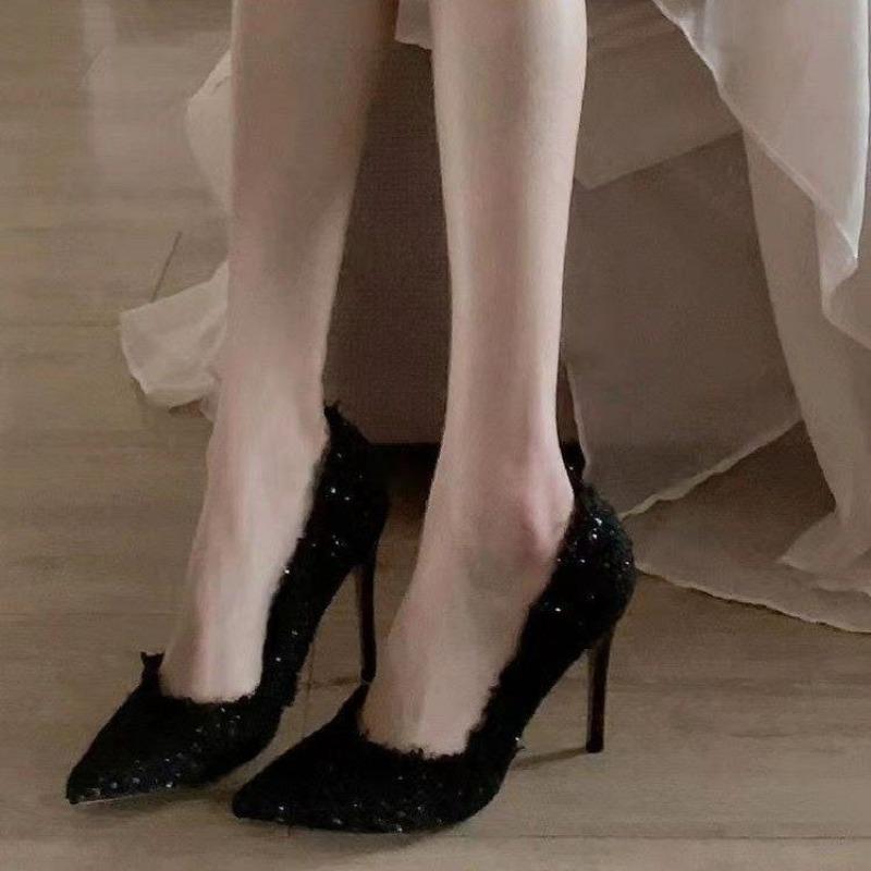 High Heels Women's Thin Heels New Autumn and Winter Woven Pointed Single Shoes Women's Shoes