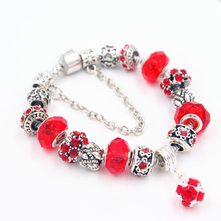 Fashion European Style Charm Bracelet Jewelry With Crystal Glass Beads Balls Lucky