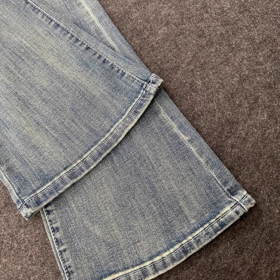 Women's Retro Blue Distressed Micro-Flare High-Waisted Stretch Jeans