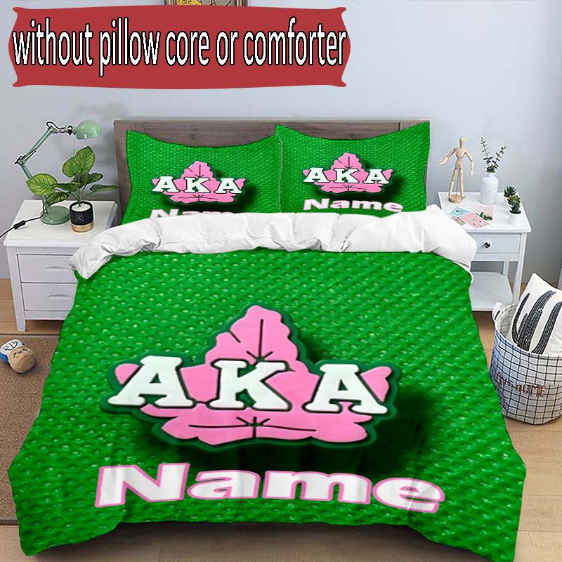 3pcs Duvet Cover Set (1*Duvet Cover + 2*Pillowcase, Without Core), Custom Name Alpha Kappa Alpha Pattern Bedding Set, Home Bedroom Decor Gift