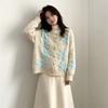 Korean retro embroidered flower sweater cardigan women's autumn and winter loose soft waxy gentle casual knitted coat top