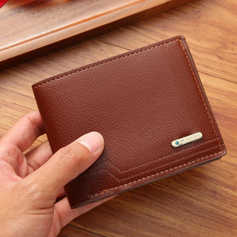 Men's Fashionable Bifold Thin Short Wallet Casual Lychee Patterned Soft Leather Man Wallet Multi Card Slot PU Leather Purse