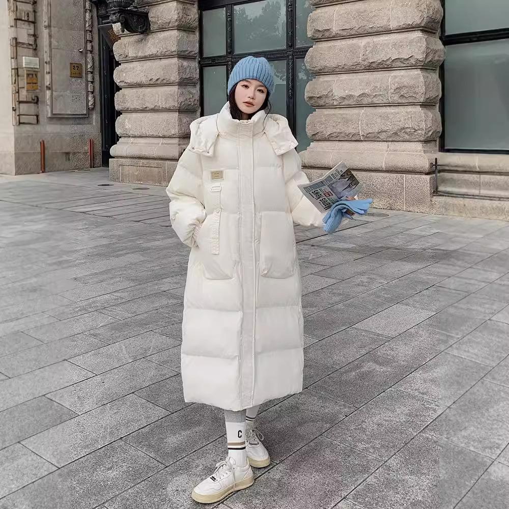 Down Cotton Jacket Women's Mid-length Winter 2025 New Korean Style Cotton-padded Jacket Thickened Over Knee Hooded Cotton-padded Jacket