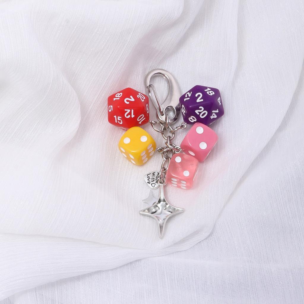 Punk Hiphop Black Dice No. 8 Billiards Keychain Y2K Pink Lucky Dice Starburst Pendant Bag Charms Hangings Ornament Accessories