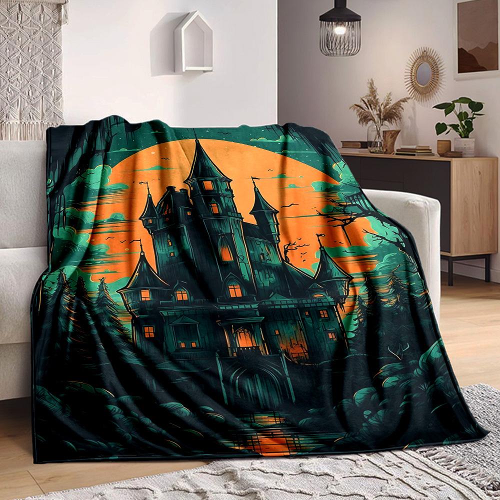 

1pc Castle Moon Blanket, Lightweight Flannel Throw Blanket For Sofa, Bed, Travel, Camping, Living Room, Office, Couch, Chair, And Bed 80cmx120cm