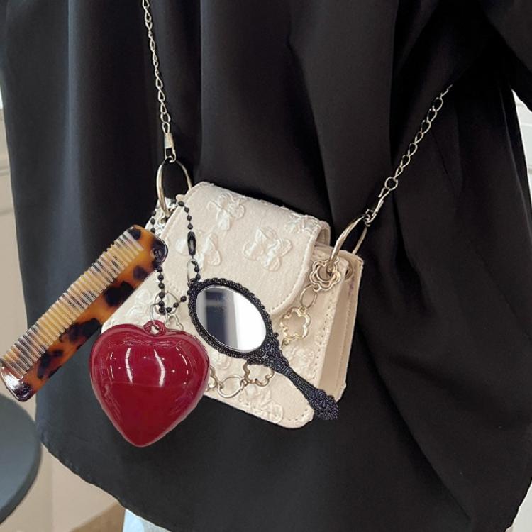 Leopard Print Comb Pendant Keychain Mirror and Heart Charm Keyring Daily Use Bag Pendant Beauty Tool Unique Gift