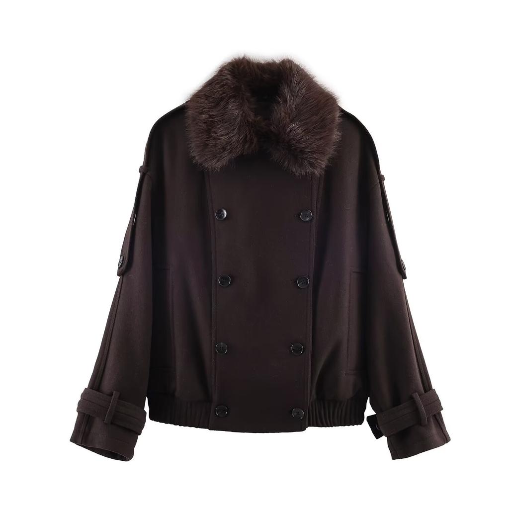 European and American style, new women's clothing, fashionable blended artificial fur effect collar jacket 3736272