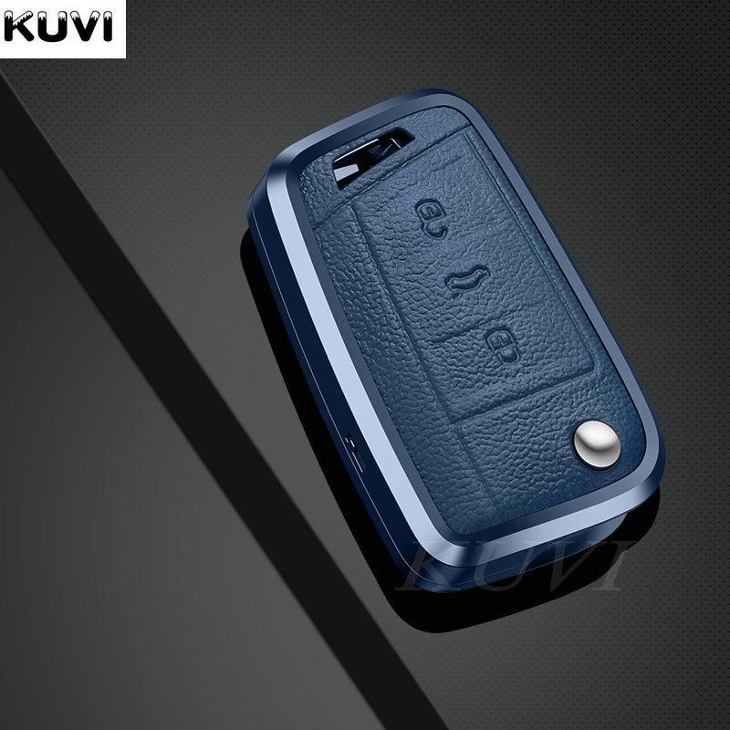 Aluminum Alloy Genuine Leather Auto Key Fob Cover Case Fit For Vw Volkswagen Golf 7 Mk7 Tiguan Mk2 Seat Ateca Leon Fr 2 Ibiza Skoda Octavia A7