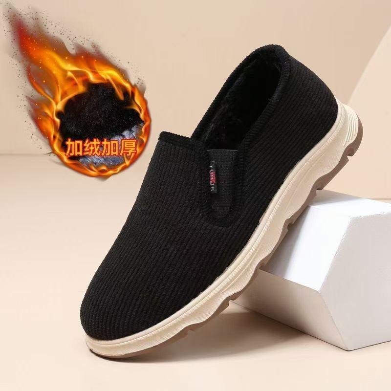 Autumn and winter cloth shoes men's velvet soft-soled shoes casual and warm dad cotton shoes