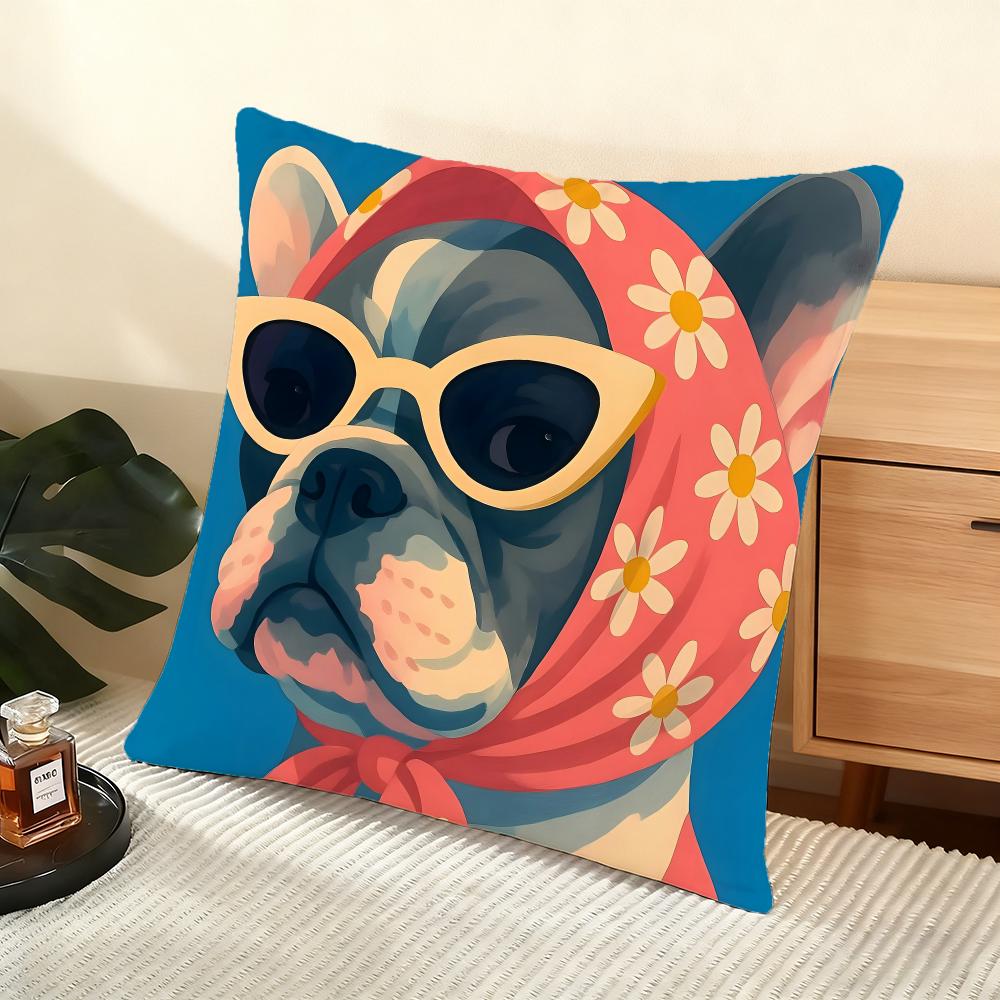 Animals Wearing Bandanas Cushion Cover Silky Short Plush Home Sofa Cushion Cover - Invisible Zipper Home Decoration
