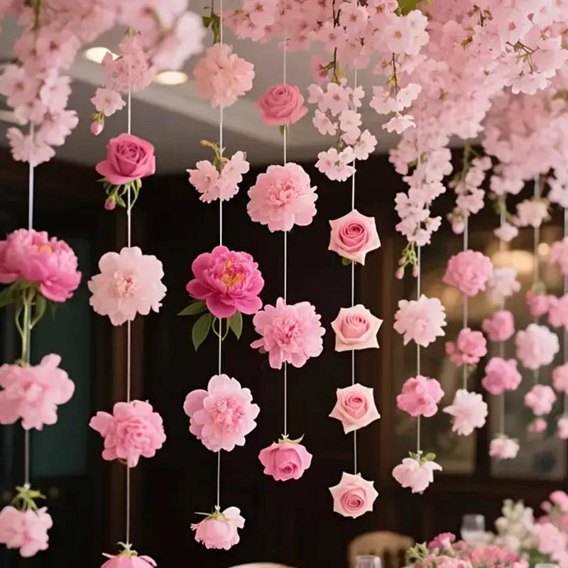 30/40/50Pcs Hanging Curtain DIY Pendants Water Falls Set Random Pink Flowers Mixed Flowers Bohemian Style