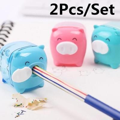 2 Stück Niedlich Kawaii Tier Schwein Bonbonfarben Anspitzer Koreanische Kinder Schulsachen Schreibwaren Zufällige Farbe