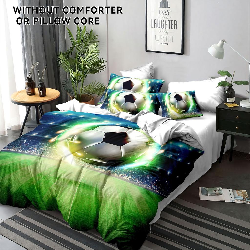 3pcs Polyester Football Print Duvet Cover Set (1* Duvet Cover + 2* Pillowcases, Core Not Included), Suitable For Bedrooms