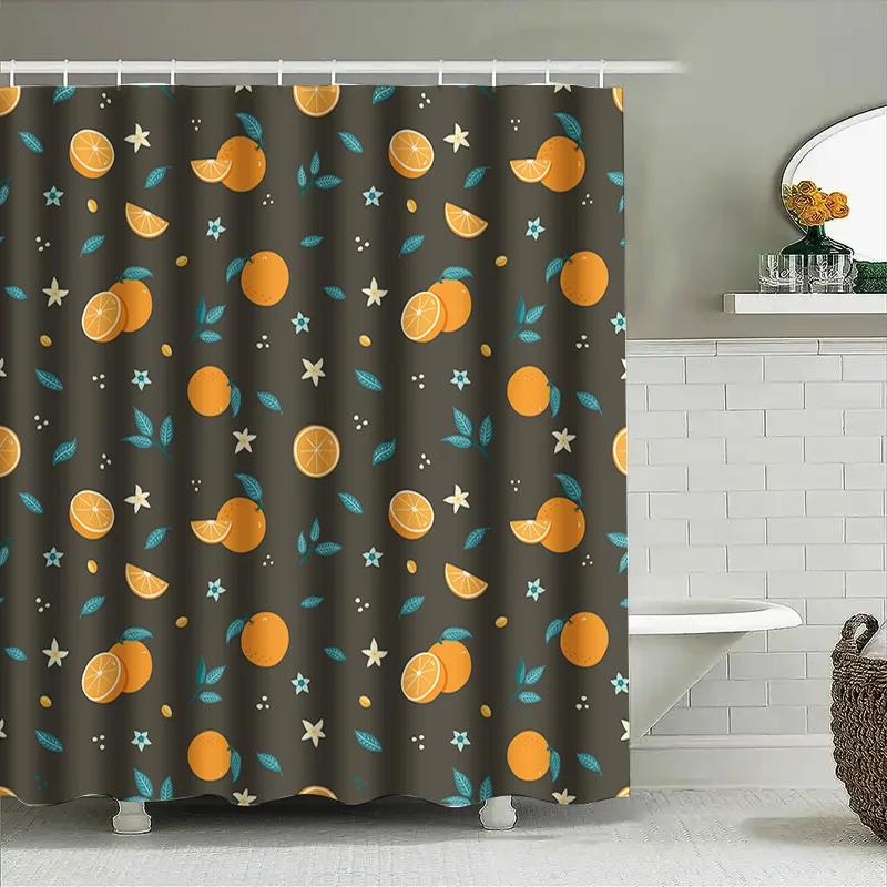 Fruit Pattern Shower Curtain Waterproof Bathroom Decorations Waterproof Fabric Bath Rug Sets Home Decor Shower Curtains With Hoo