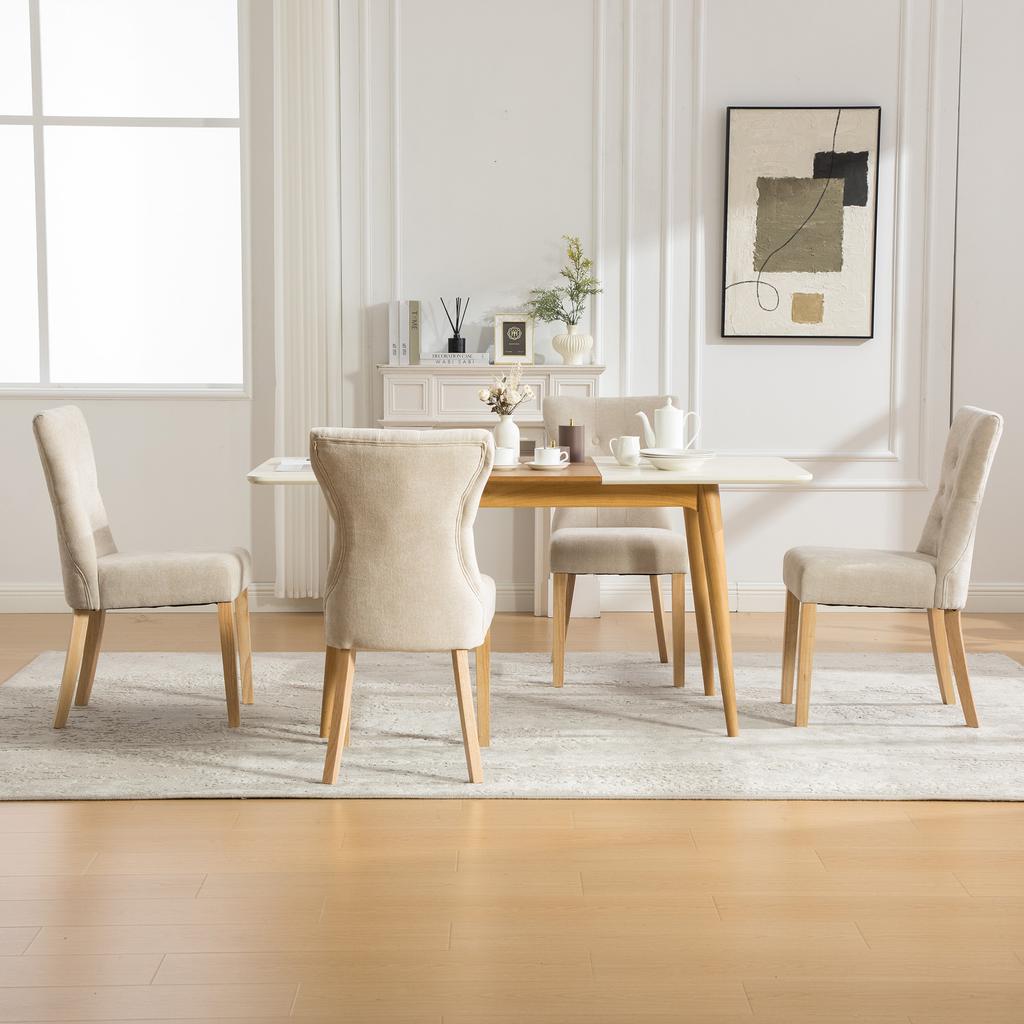 Modern upholstered dining chairs made of solid wood with chenille fabric cover, with wood legs and rivet decoration. 2 pieces per carton.-Beige