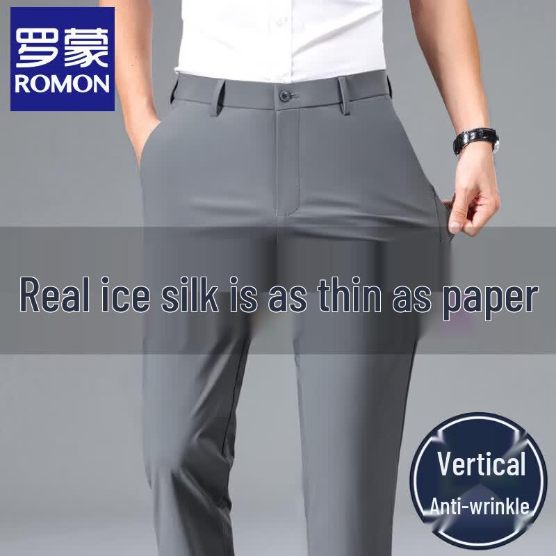 Luo Meng Men s Ice Silk Straight-Leg Summer Casual Pants 29 серый