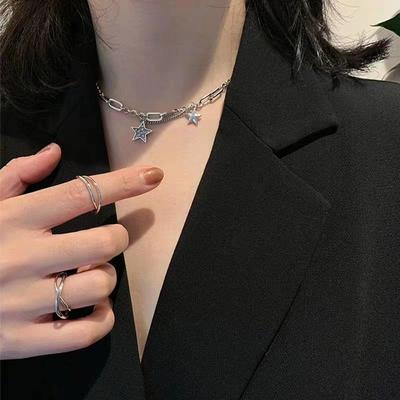 Vintage Hiphop Srebro Próby 925 Kryształowa Gwiazda Urok Wisiorek Naszyjnik Dla Kobiet Biżuteria Ślubna Choker Kołnierz Dz530