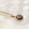 Black Retro Court Rose Pendant Necklace with Cubic Zirconia and Gold-Plated Women's Chain