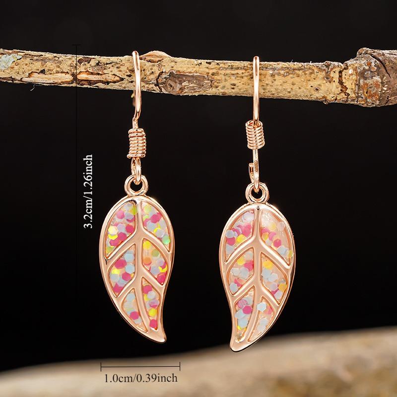 1 Pair, Rose Gold, Small Fresh, Pastoral, Leaf Earrings.