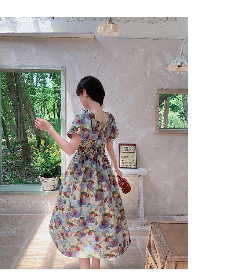 French Retro Floral Puff Sleeve Dress - Summer 2025 Waist-Slimming Holiday Beach Style